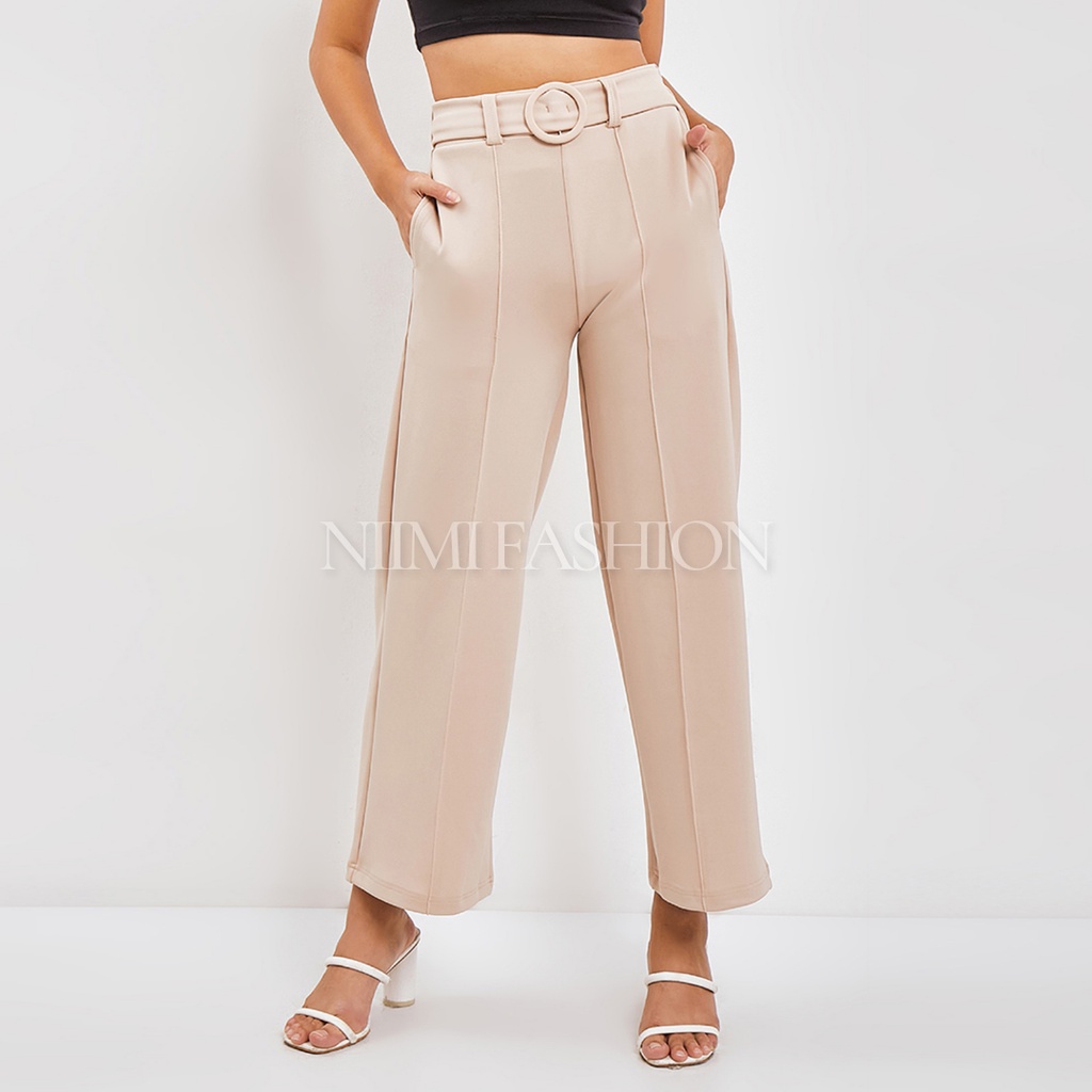 NIMI - Frexa Cullote Celana Kulot Highwaist Premium Kulot Scuba Free Belt Wide Leg