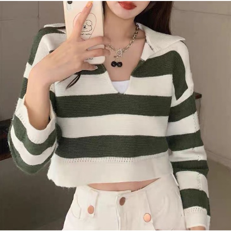 BEARYJEANS Crop Tee Knitwear Atasan Lengan Panjang Crop Top Premium Import Korean Style - BJ014