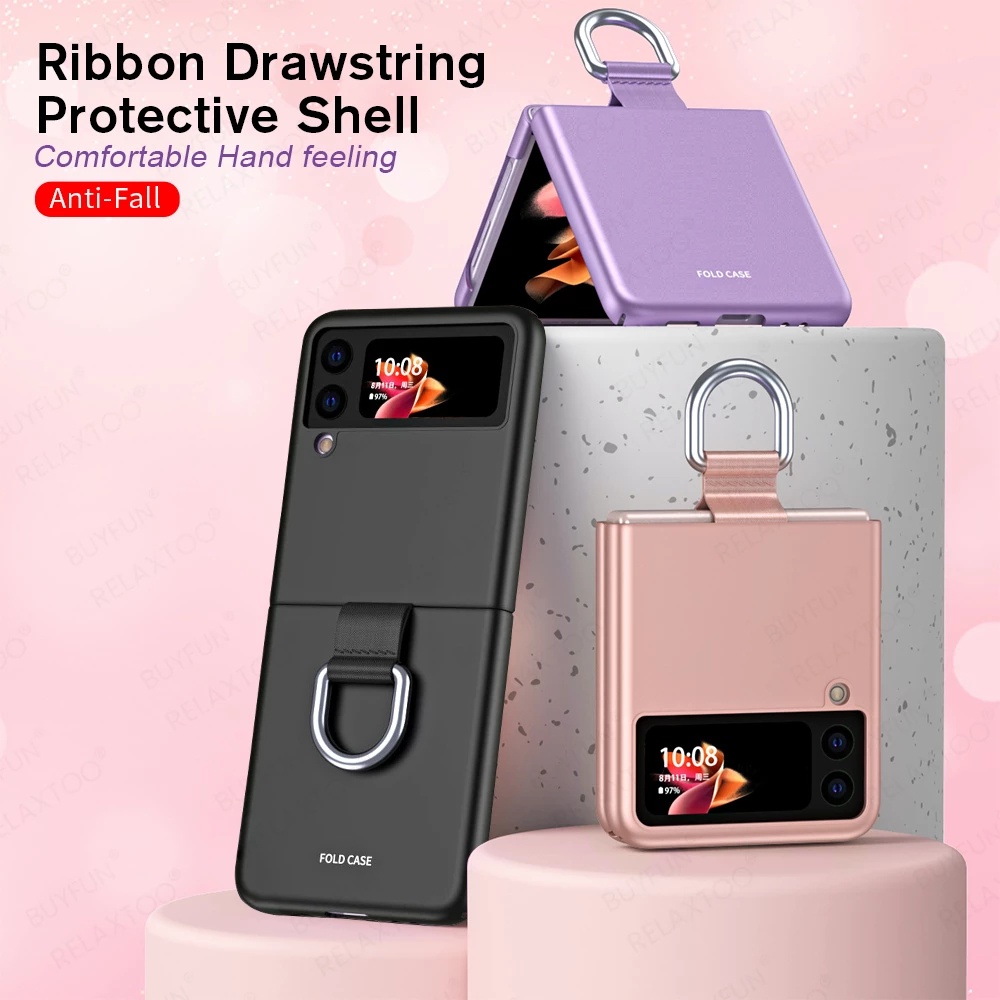 zflip4 hard case pc matte ultra tipis shockproof dengan ring holder untuk samsung galaxy z flip 4 5g