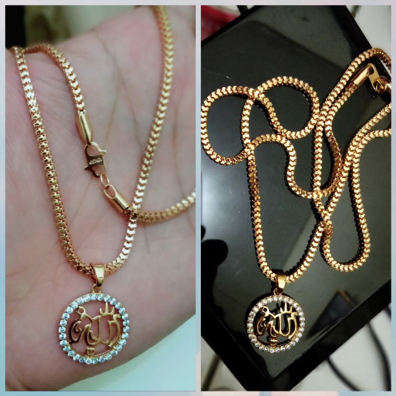 XLB22.Kalung+Liontin xuping lafadz ALLAH berlapis emas dengan mata zircon MILANO UK60CM.