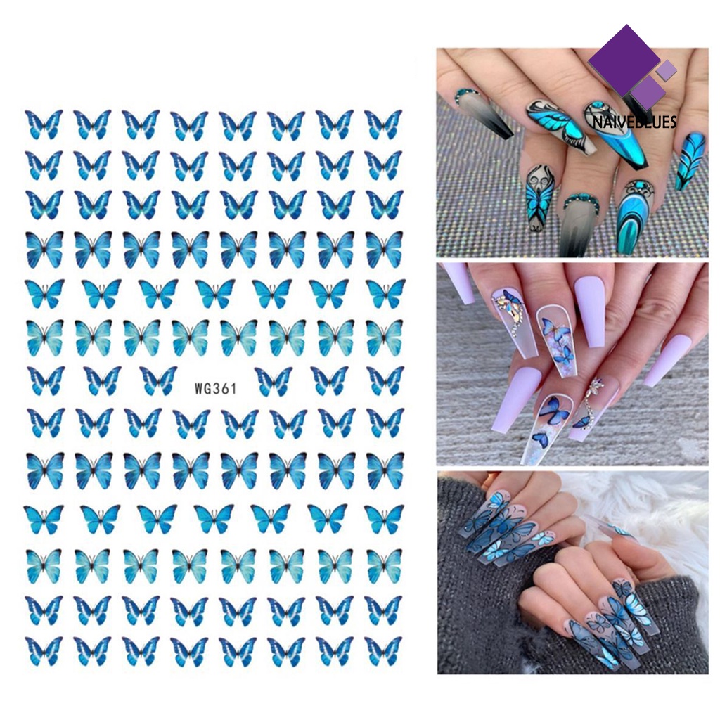 Naiveblue &gt; Stiker Kuku Motif Kupu-Kupu Tahan Air Untuk Nail Art