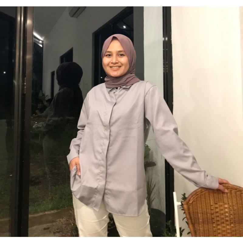 kemeja toyobo wanita/ Kemeja basic wanita /kemeja polos wanita/kemeja putih/ blouse toyobo jumbo ori-Abu