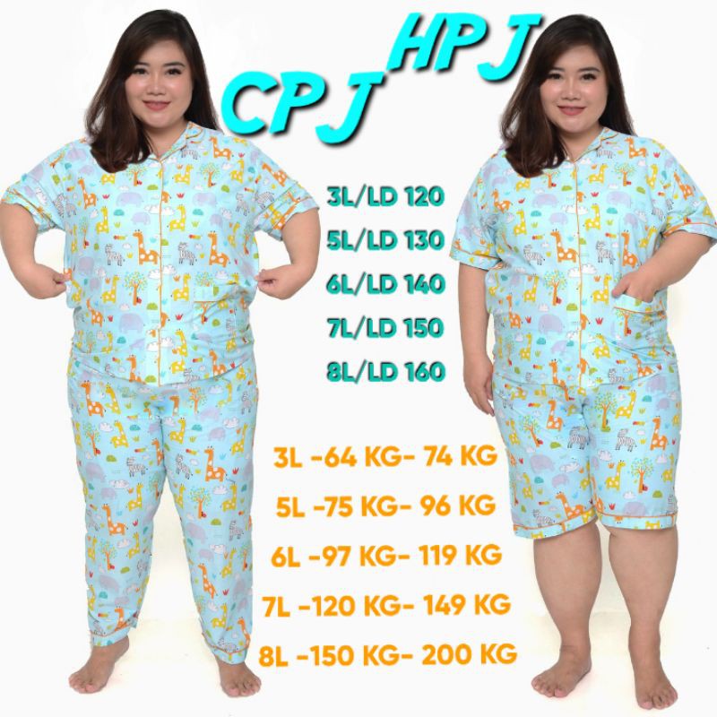 baju tidur jumbo wanita LD 120 Piyama set celana panjang lengan pendek perempuan dewasa setelan