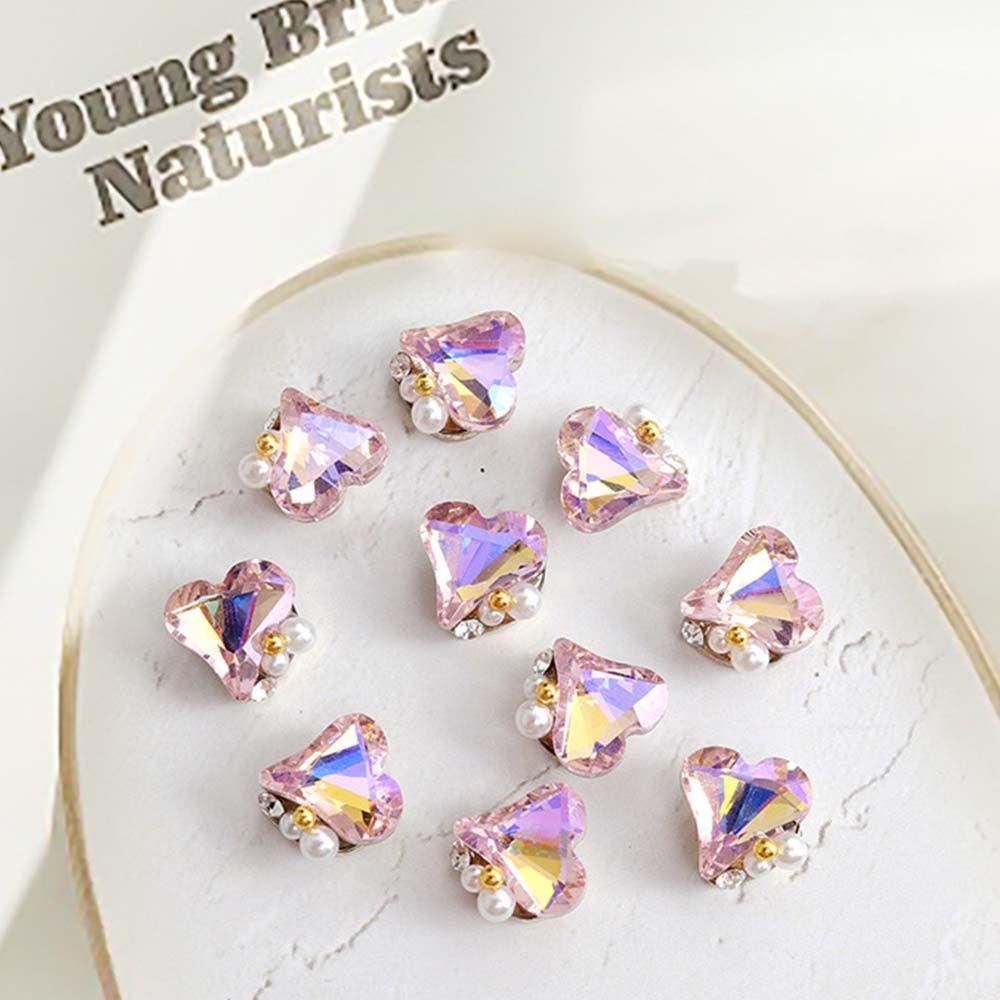 AUGUSTINA Agustina Bengkok Jantung Kuku Berlian Imitasi DIY Fashion 3D Pesona Kuku Bentuk Cinta Manicure Nail Art Ornamen Zirkon Nail Drills