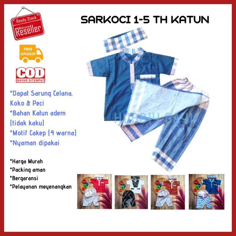 COD SARKOCI KATUN S M L XL sarung koko peci anak bayi balita 1 2 3 4 5 6 7 tahun motif polos premium