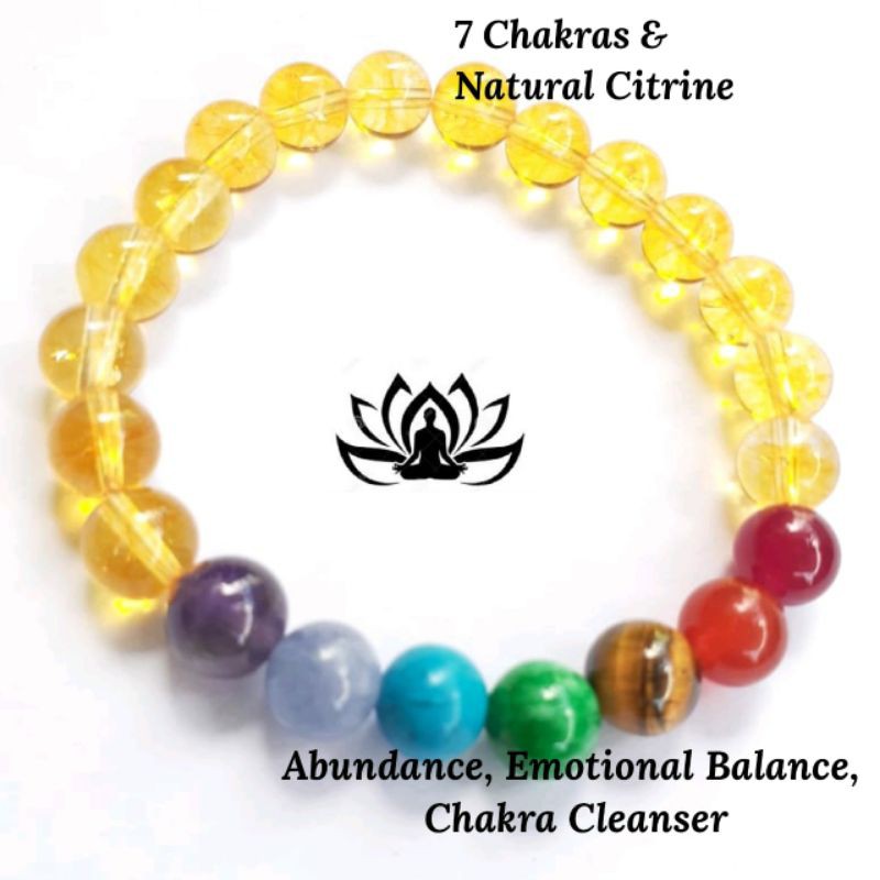 Gelang Batu Natural 7 Cakra Chakra dan Batu Citrine Natural