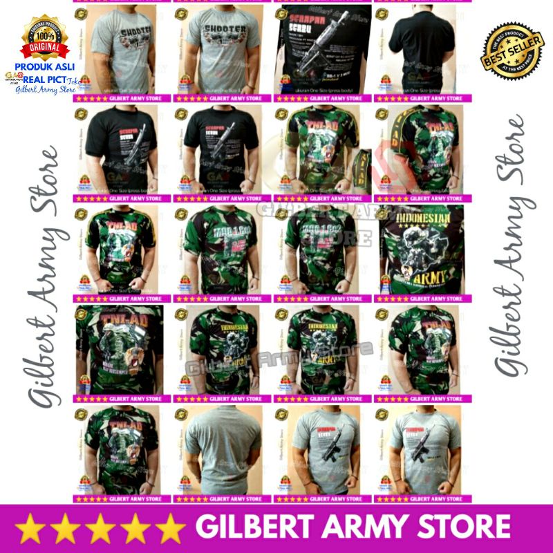 Grosir Kaos Tshirt Loreng  nkri malvinas Hitam Abu Army Gambar Tni Senapan Serbu Gilbert Army Store