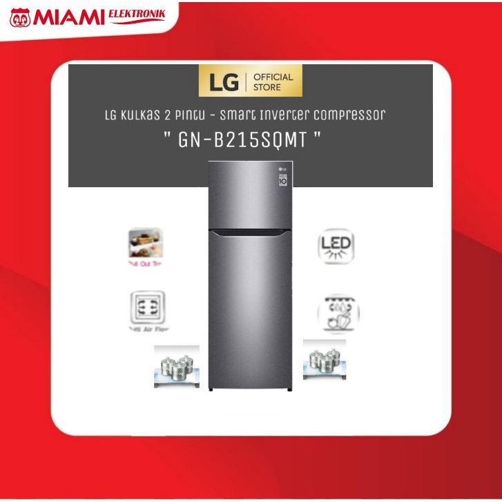 LG GN-B215SQMT / GNB215SQMT Kulkas 2 Pintu - Smart Inverter Compressor - 225 Liter 70 Watt