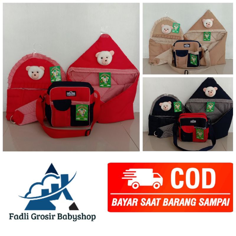 Tas Bayi Marsya Selimut Bayi Topi Beruang Dan Gendongan Bayi Samping Topi Beruang ( 3 in 1 )