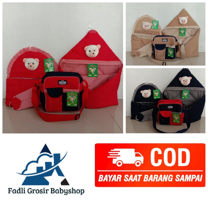 Tas Bayi Marsya Selimut Bayi Topi Beruang Dan Gendongan Bayi Samping Topi Beruang ( 3 in 1 )