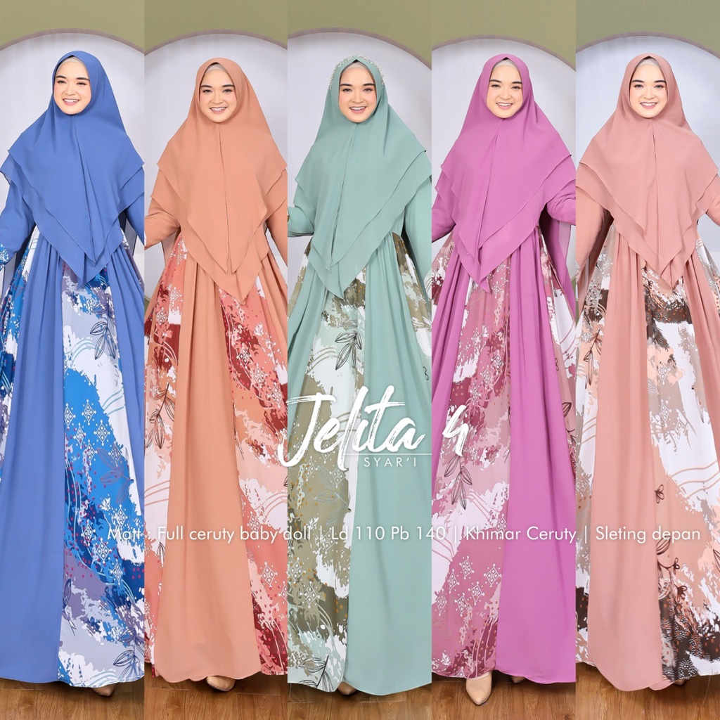 Zahira1808 Gamis Jelita 4 Ceruty Baby Doll Gamis Syari Muslim Wanita Busui Gaun Muslimah Dengan Khim