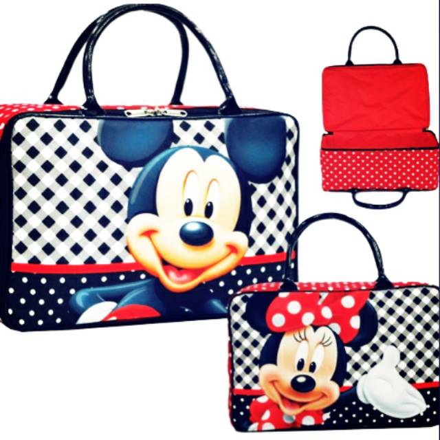MURAH Tas Travel Bag Anak Dewasa Karakter Mickey n Minnie Mouse Bahan Kanvas