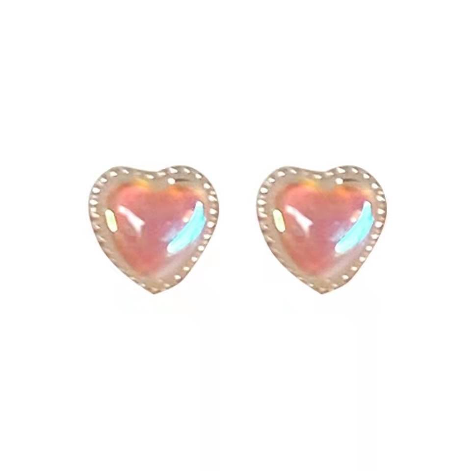 Set Anting Tusuk + Kalung Rantai Liontin Hati Batu Opal Mini Gaya Korea Untuk Wanita