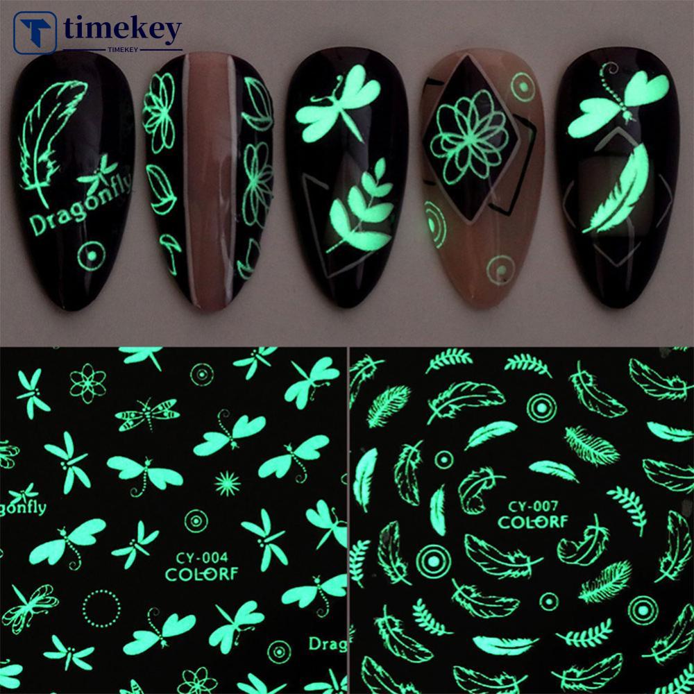 Timekey A2K7 Stiker Kuku 3D Motif Daunbunga Butterfly Efek Luminous Untuk Dekorasi Nail Art