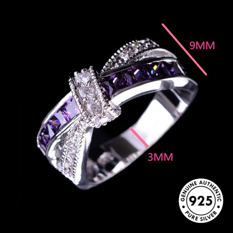 Cincin Sterling Silver 925 Dengan Batu Amethyst Elegan Untuk Wanita