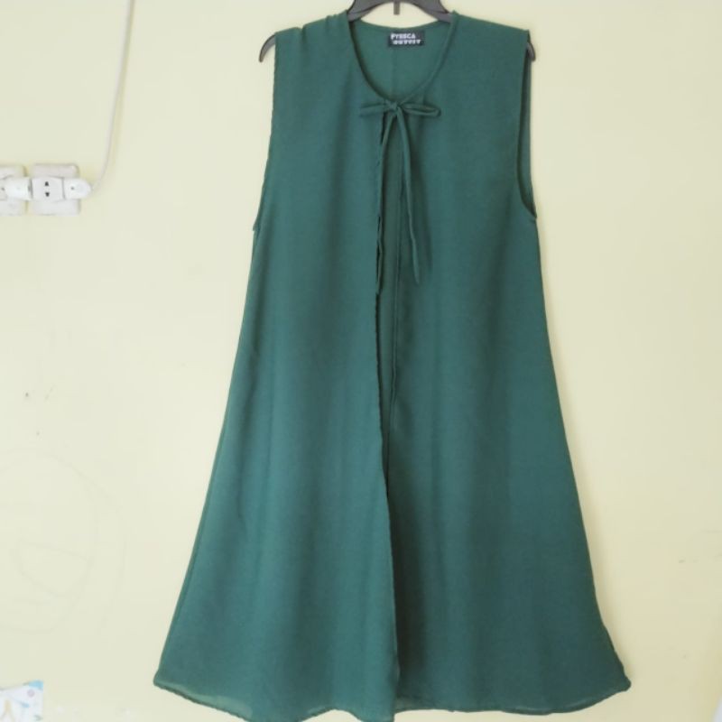 long outer diamond crinkle premium tanpa lengan cardi polos / outer  wanita terbaru by fyssca outfit