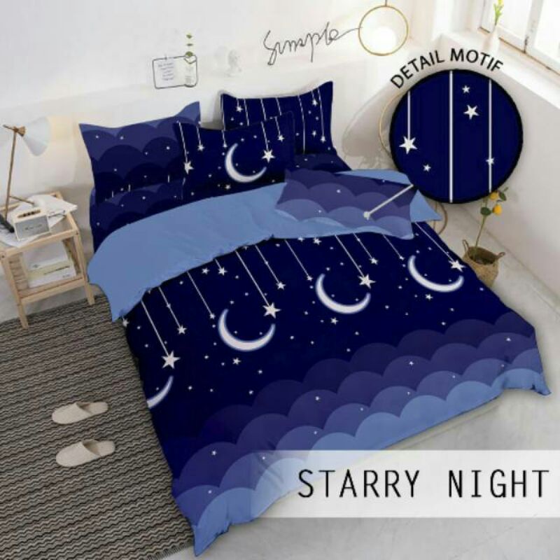 Seprei murah motif bulan bintang 180x200 free sarung bantal dan sarung guling