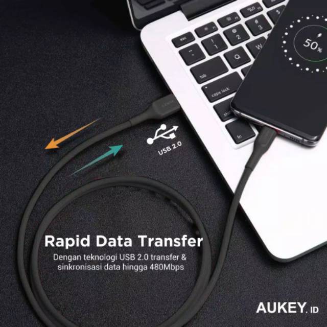 Aukey Cable CB-AKC2 USB A To USB C QC 2.0 Kevlar Cable 2M Original