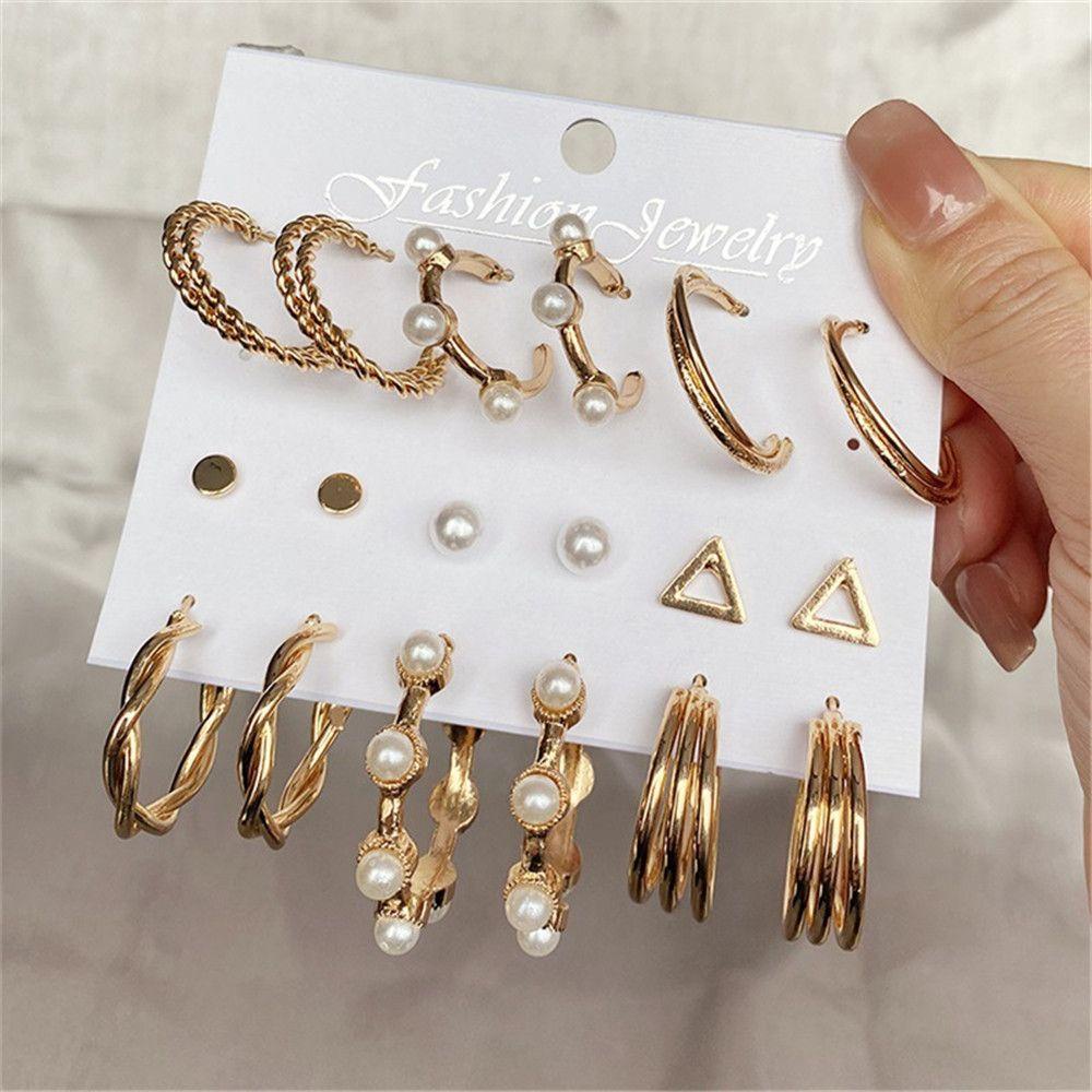 R-flower Hoop Earrings Set Wanita Lingkaran Fashion Geometris