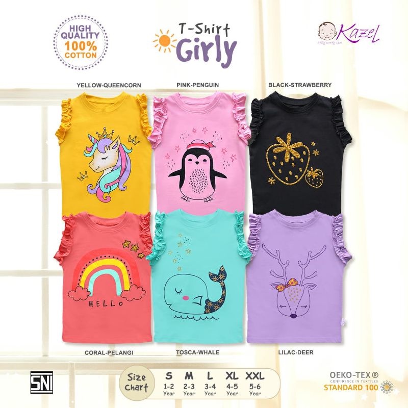 Baju Bayi Atasan Anak Perempuan Kazel Tshirt Girly1-5 Tahun 1Pcs