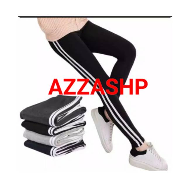 CELANA LEGGING LIST PUTIH DOUBLE