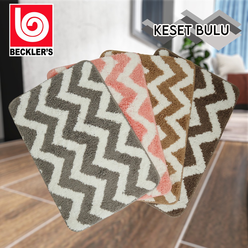 Keset Lantai Bulu Motif Geometris Tebal AntiSlip Nyerap Air UK 40X60CM