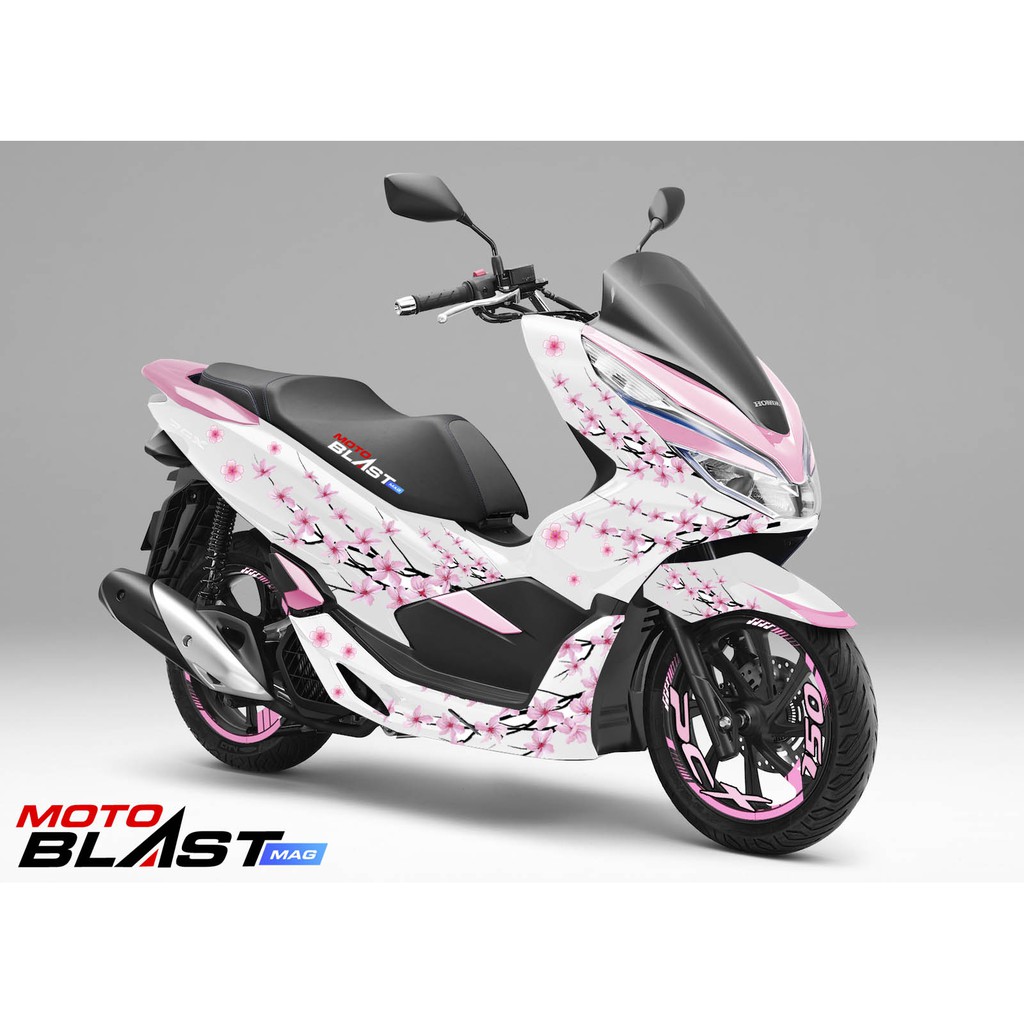Decal Stiker Non Full with Sticker Velg Honda PCX 150 White Pink Motoblast