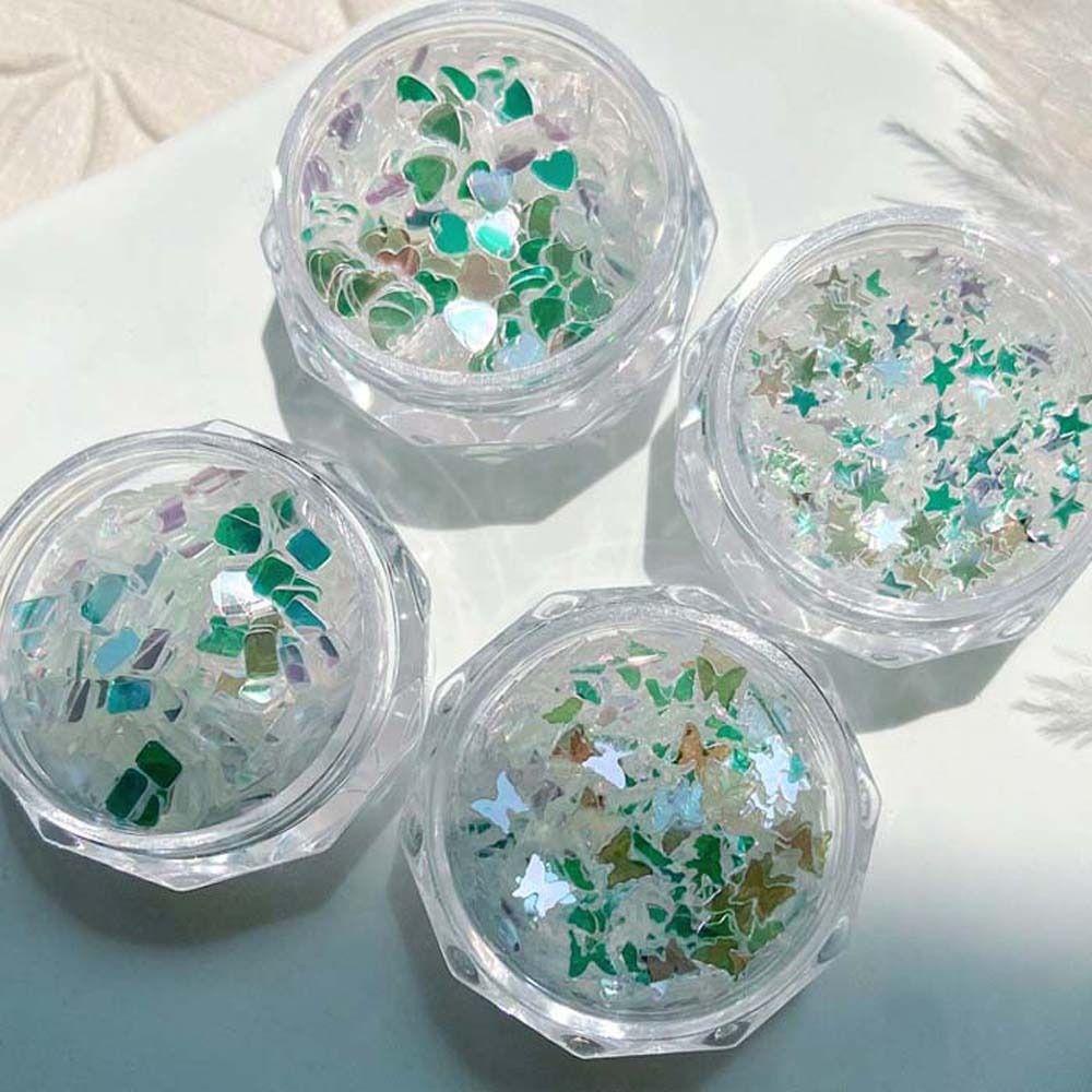 AUGUSTINA Agustina Glitter Nail Sequin Nail Art Perhiasan Ins Gaya Cinta Hati Bulan Cermin Kuku Sequin Nails Flakes Slice