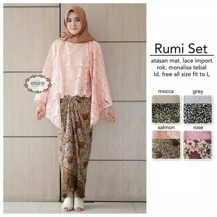 SB Collection Stelan Kebaya Kaylee Jumbo Brukat Batwing Kalong Dan Rok Lilit Maxi Batik Wanita