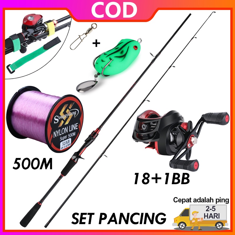 Sougayilang Set Pancing 2 Bagian 1.8M-2.1M Fishing Rod dan 18 + 1BB Fishing Reel Set Casting Rod Reel Umpan Line Full Combo Joran Pancing pancingan set lengkap