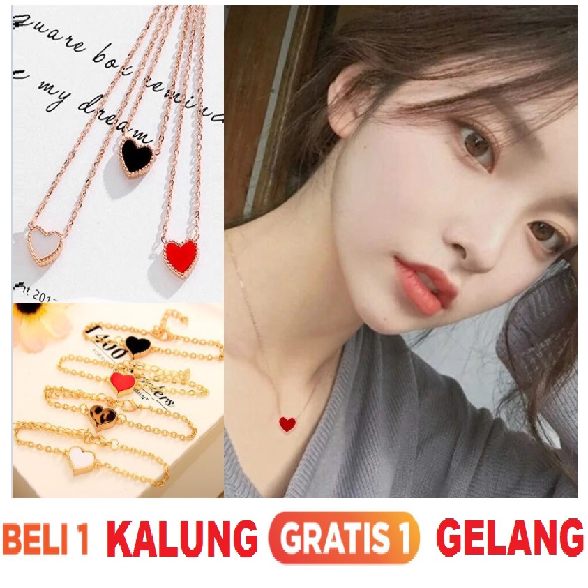 [BELI KALUNG GRATIS GELANG] LOVE Korea Fashion Women Fashion Jewelry Alloy Aksesoris Perhiasan Cewe