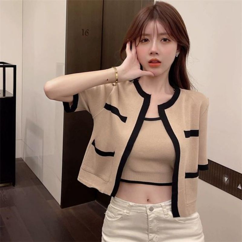 MDLV ~ 20212 Pdk Santaniah knitted 1 Set 2pcs Tantop Cardigan Rajut Korea Look Premium Fashion Import