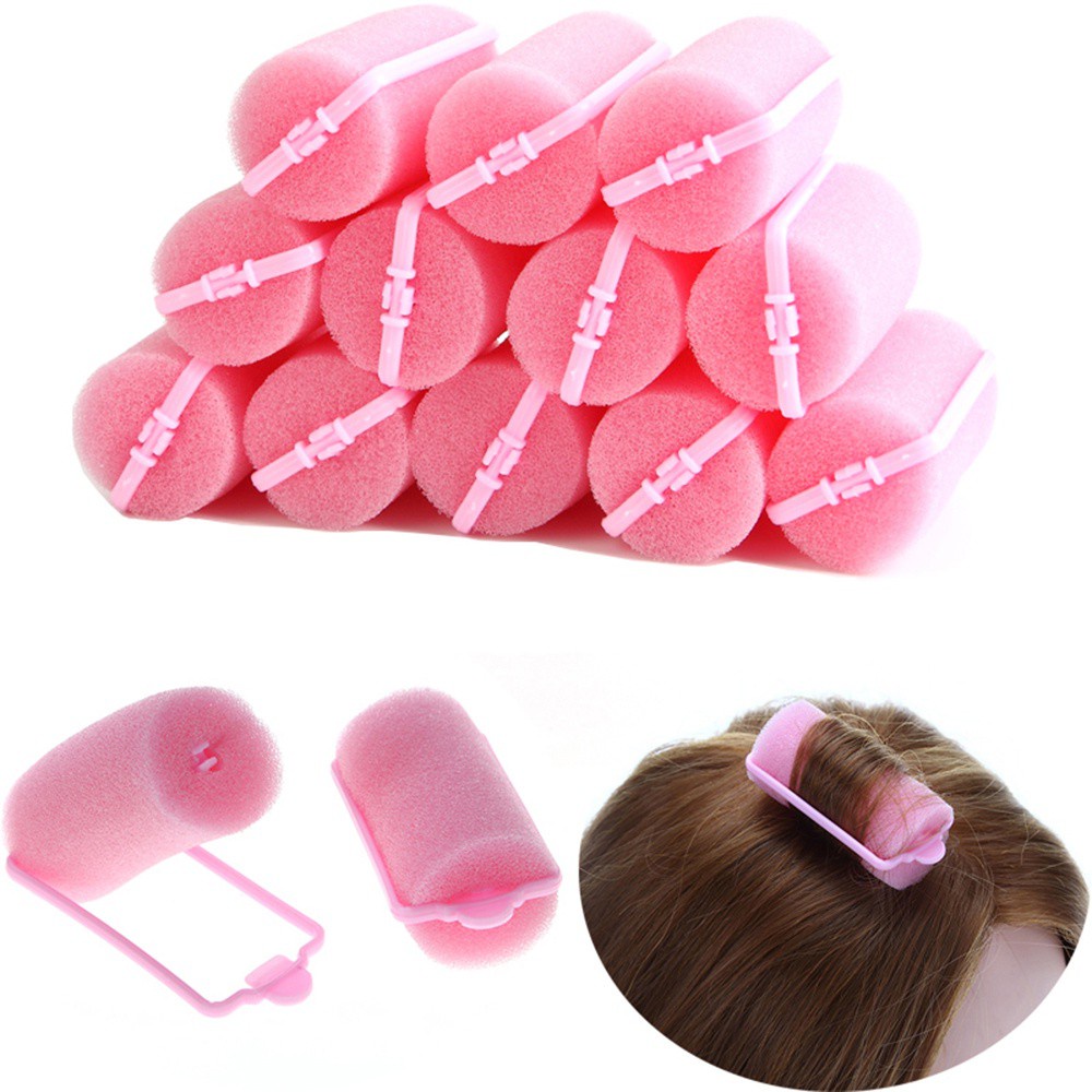 Rol Pengeriting Rambut Bahan Busa Ukuran 2 / 3CM Warna Pink Kuning Untuk Wanita