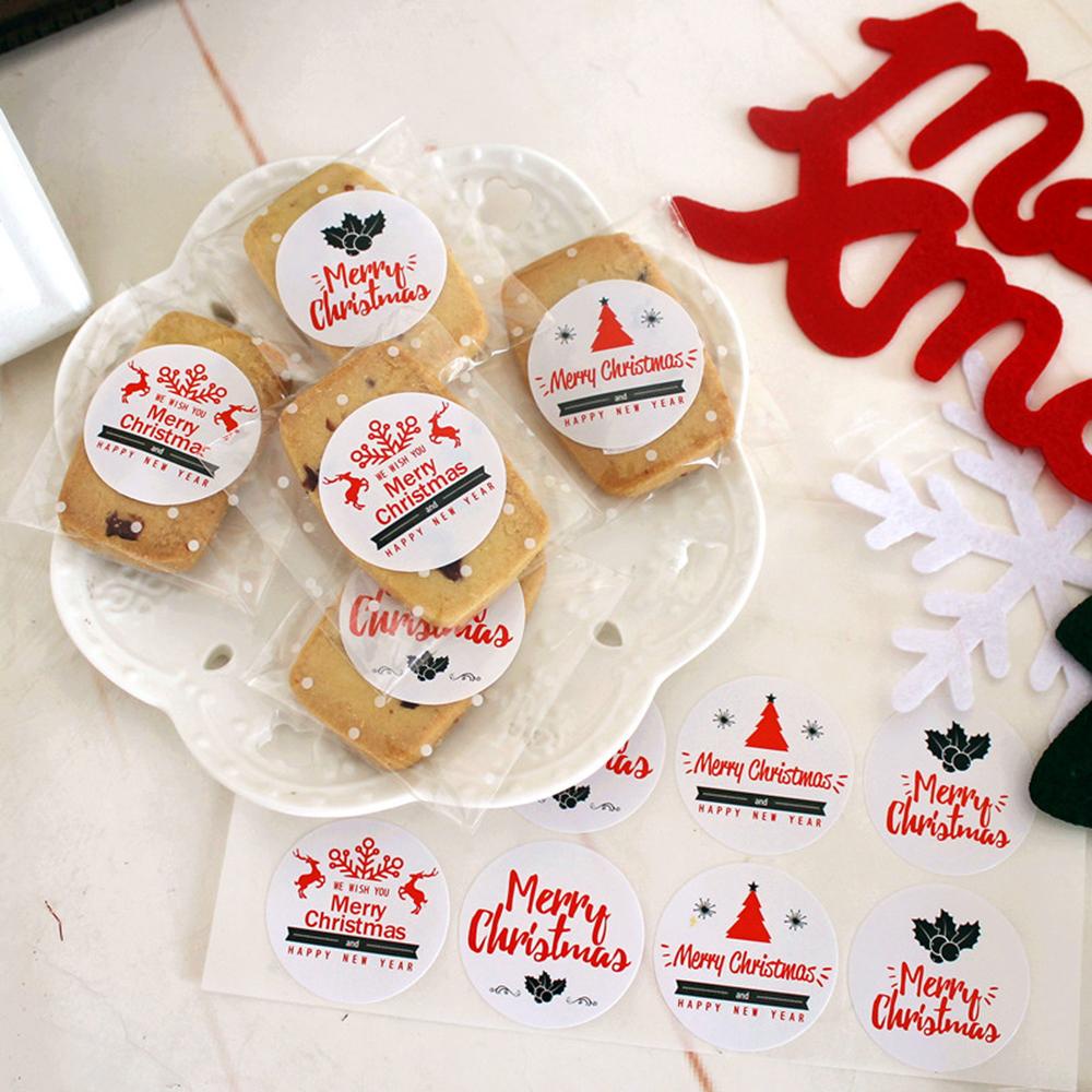 Solighter108/120pcs Kertas Hadiah Stiker DIY Kue Hiasan Kotak Hadiah Penyegelan Craft Merry Christmas