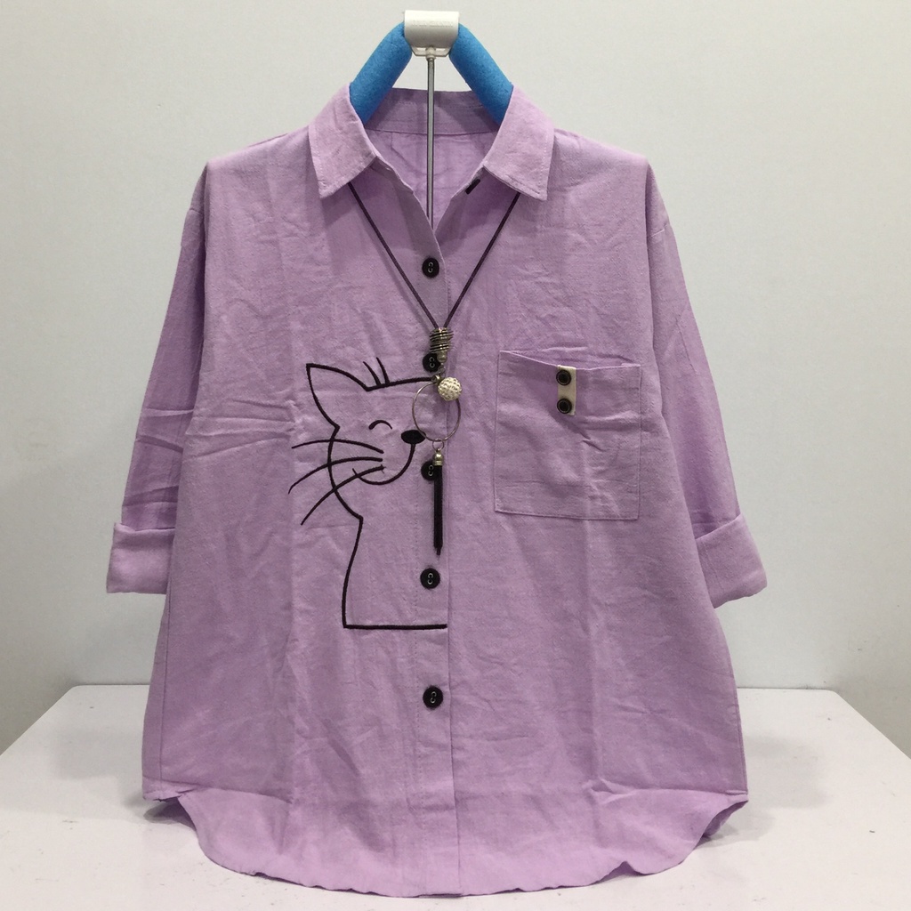 GOLDENBUZZERS B334 ATASAN KEMEJA WANITA KATUN LINEN IMPORT SIZE XL LD 106CM-UNGU