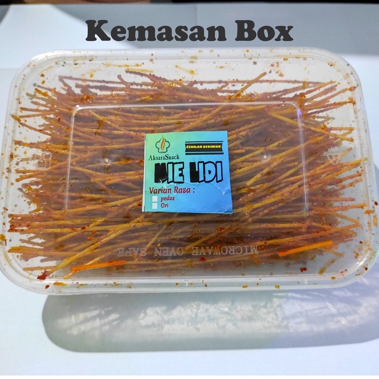 MAKANAN VIRAL RINGAN CAMILAN PEDAS MIE LIDI DAUN JERUK BANYAK VARIAN RASA KEMASAN BOX ISIAN FULL 100GRAM