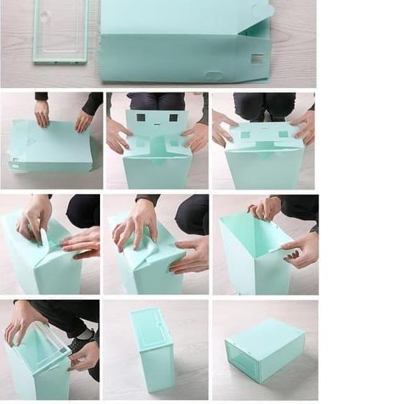 ❊ Kotak Sepatu Flip Shoe Box Shoe Boks Tempat Sepatu lipat Kotak Sepatu - Merah Muda ☻