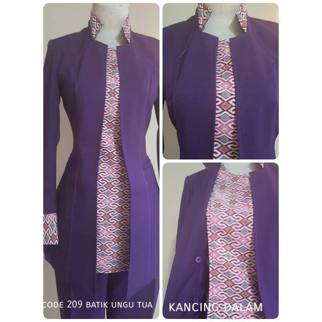 Setelan blazer wanita/Exclusive blazer batik wanita warna ungu tua kode 209