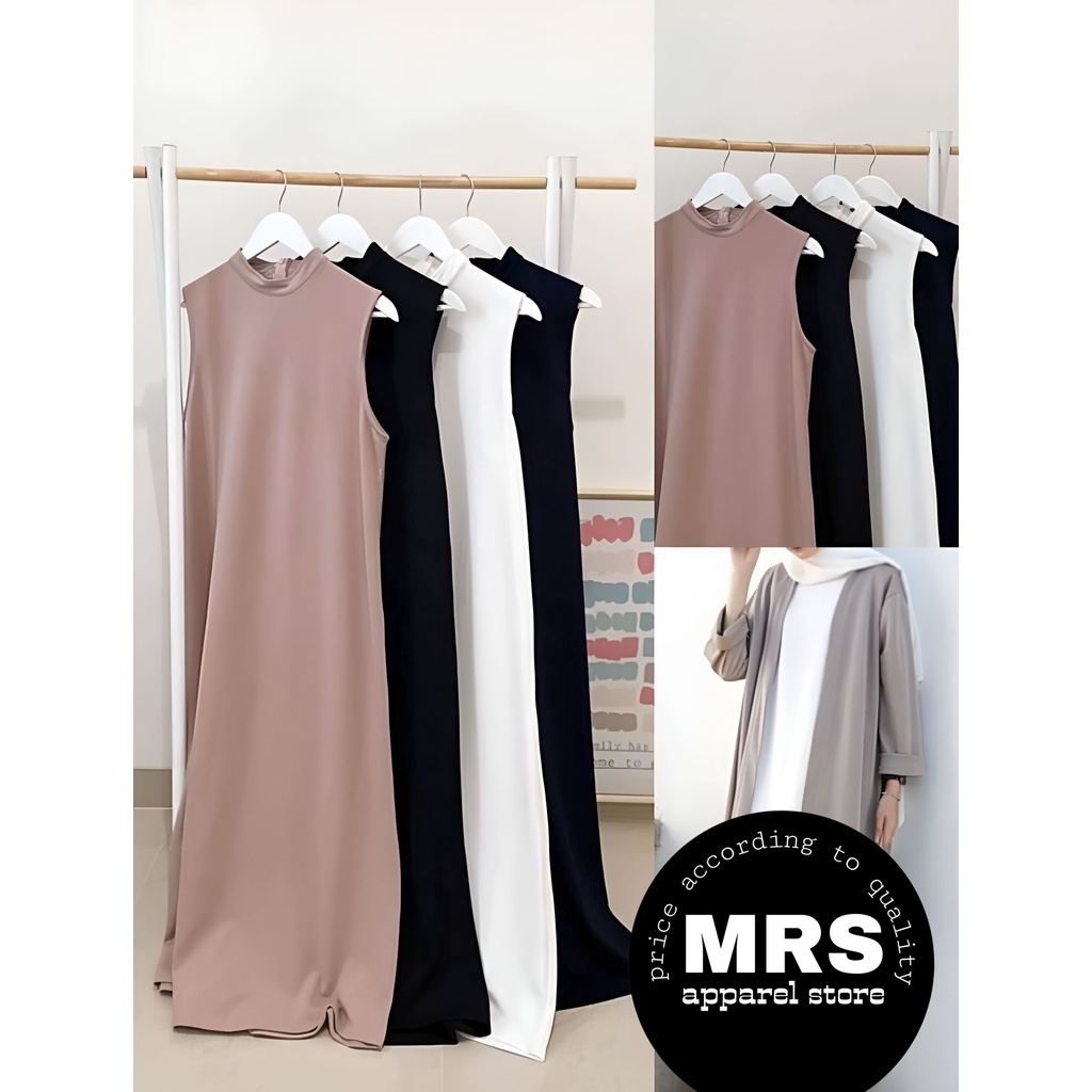 Gamis Inner Basic Polos Lekbong Kutung Tanpa Lengan Bahan Spandek Rayon Premium