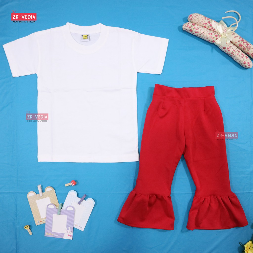 Setelan Merah Putih uk 2-8 Tahun / Celana Cutbray Perempuan Jogger Pants Anak Laki Kaos Oblong Polos