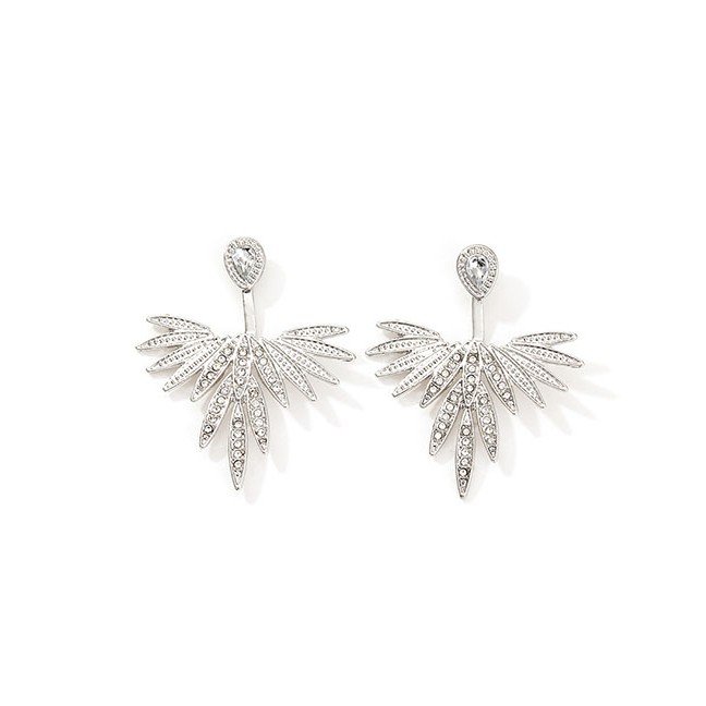 LRC Anting Tusuk Fashion Silver Rear Hanging Wings And Diamond Earrings F75541