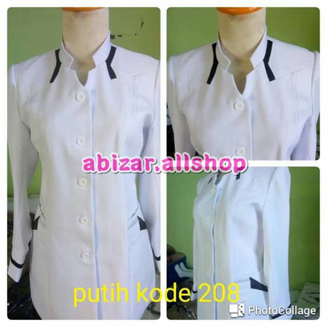 BAJU BLAZER SERAGAM DINAS WASKAT PEMDA PNS GURU PDH WARNA PUTIH LIST HITAM KODE 208 SETELAN