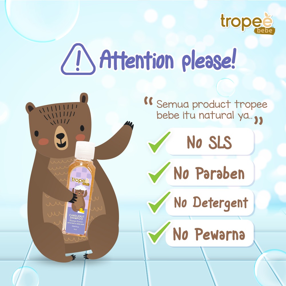 Tropee Bebe - Shampo Kemiri (Candlenut Shampoo) 100ml / Sampo Kemiri Bayi dan Anak Free SLS / Penyubur Rambut Alami / Penumbuh Rambut Anak