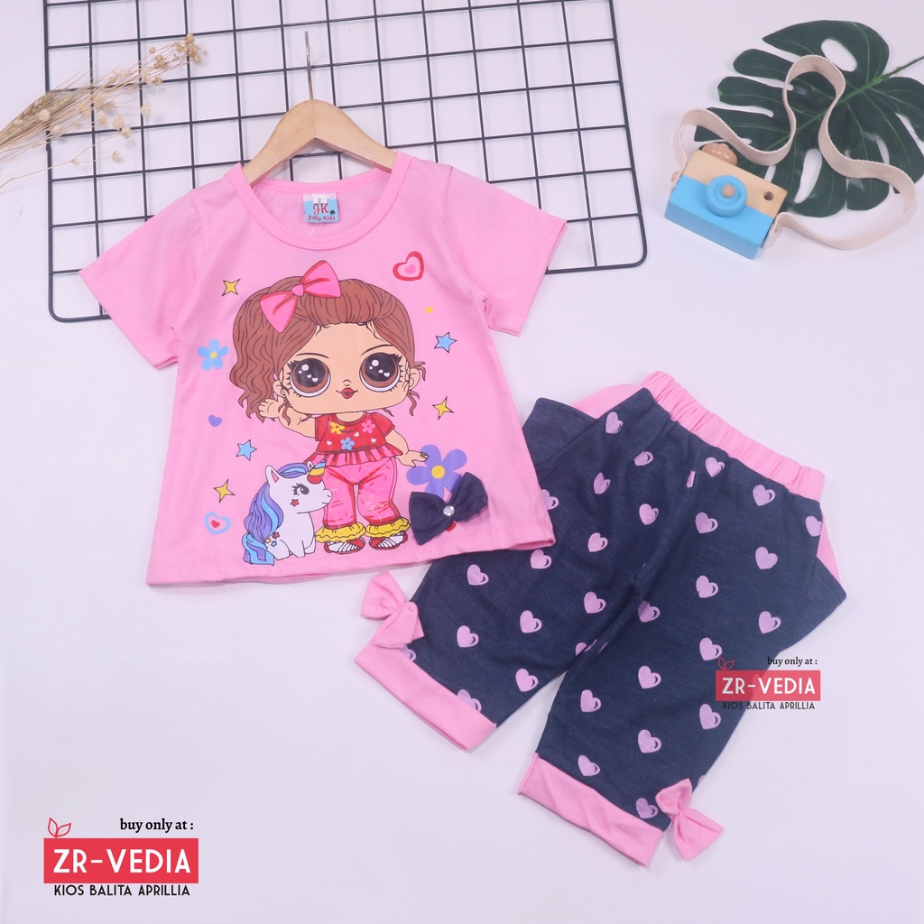 Setelan Lisa Uk 7-8 Tahun / Baju Anak Perempuan Celana Jogger Kaos Lengan Pendek Set Pakaian Cewek