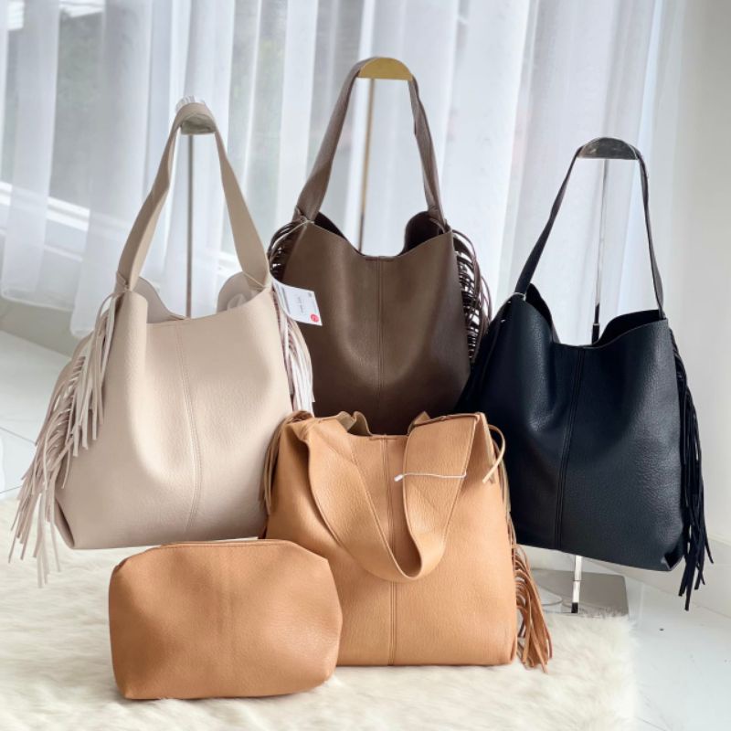 PROMO SALE Tas Zara tote bag 2in1 hitam coklat beige nude taupe