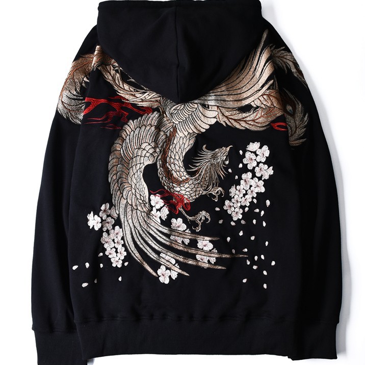 Sukajan Hoodie Suzaku Embroidery Phoenix Nirvana Jacket pria import original full bordir impor javan