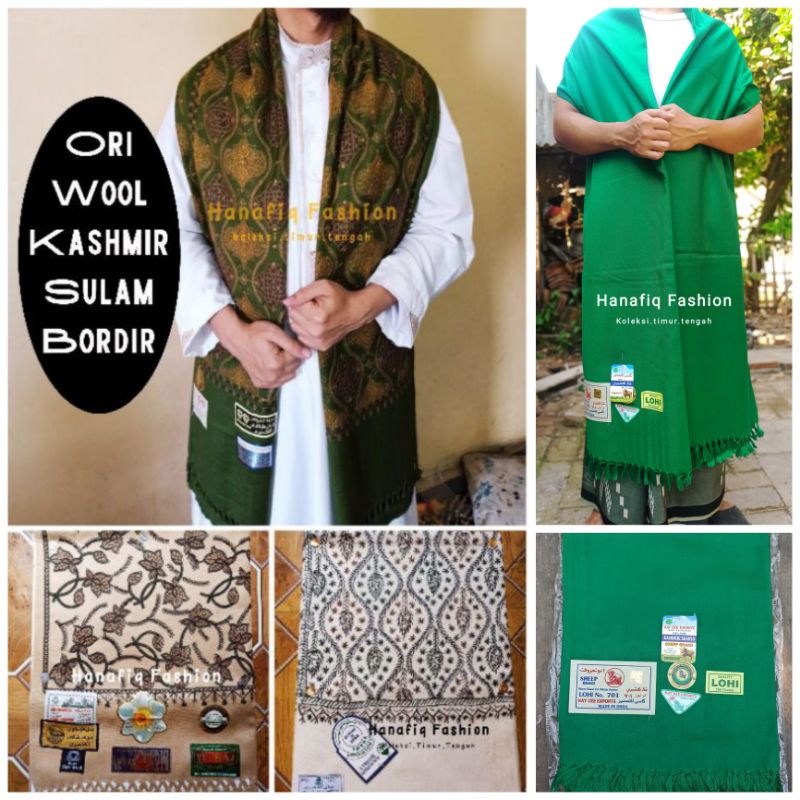 SORBAN RIDA KASHMIRI ORI MADE IN KASHMIR DAN IMPORT DARI MESIR MOTIF SULAM BORDIR ATAU POLOS ASLI BA