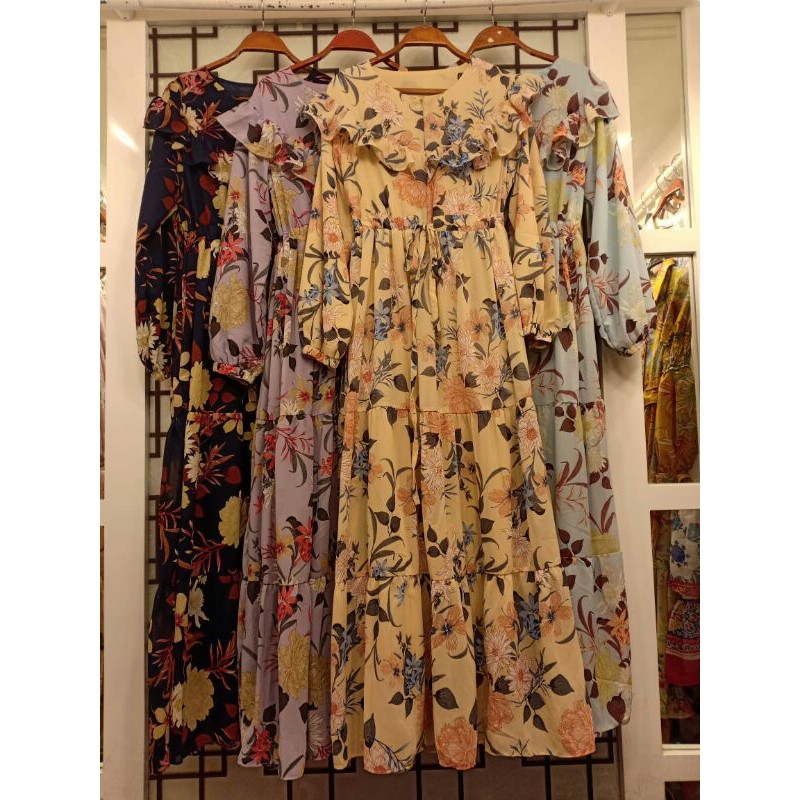 Maxi Yuna Flower gamis ceruty 1620-D Smoke Premium