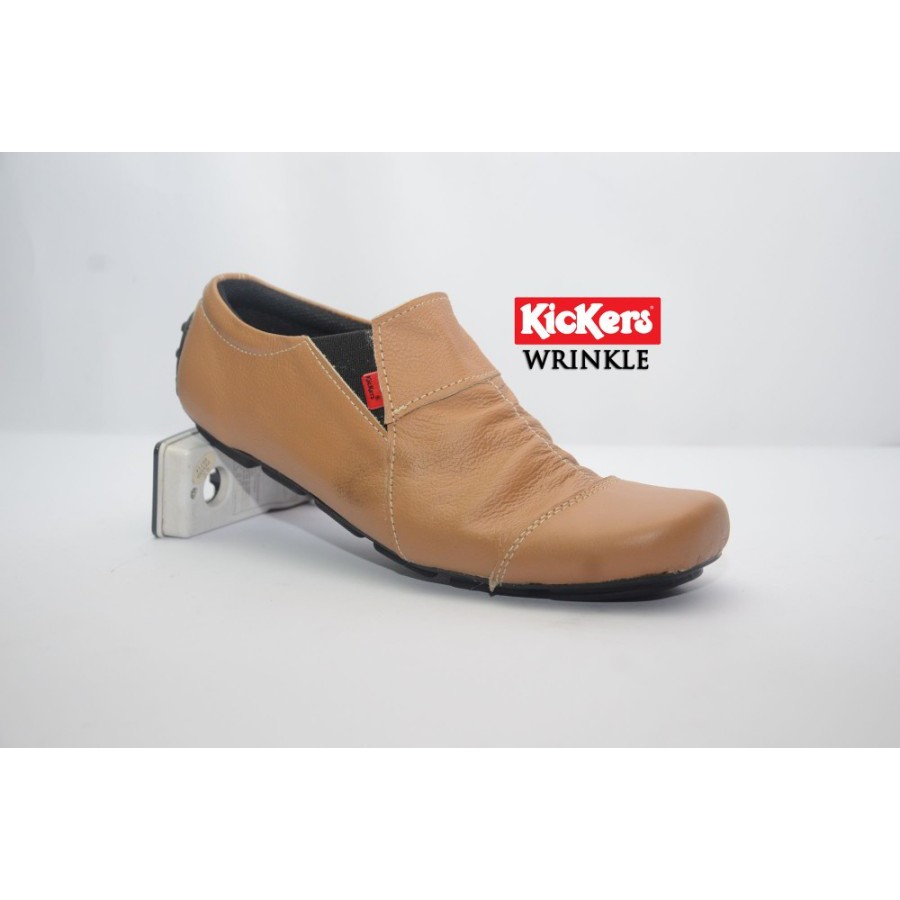 MS Shop - PROMO 12.12 - Sepatu Slip On Pria Kickers Wrinkle TAN Kasual Selop Santai Murah Cowok