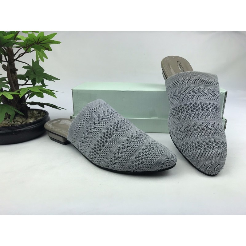 Sandal Hak Tahu Wanita Slip On Bahan Rajut Import SF-65 GRAVICI